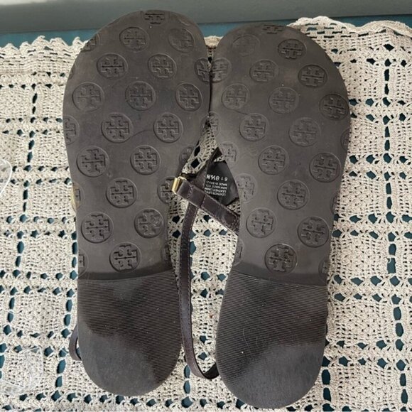 Tory Burch Ali-Anteka Leather Brown coconut Sandals 8.5 Gold hardware slingback - Picture 8 of 11